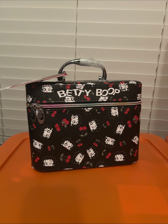Betty Boop Handbags - Betty Boop Black and Red Cherry Print Train Case-large